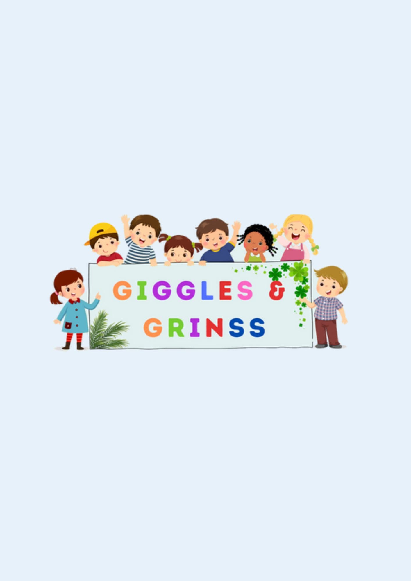 Giggles and Grinns logo featuring diverse smiling children